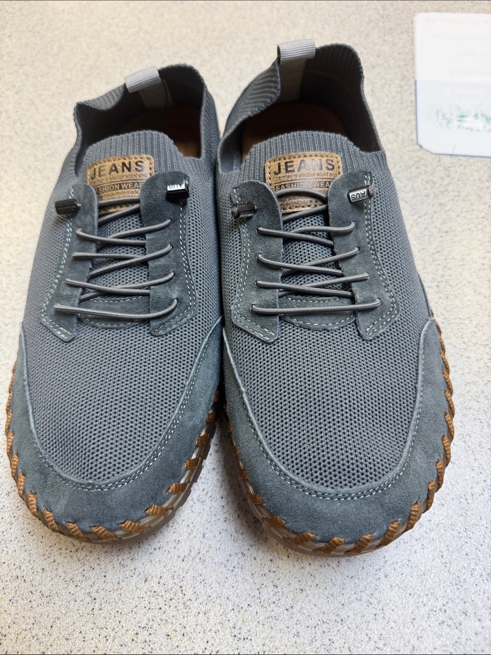 Men's Casual Gray Knit Slip-On Walking shoes gum sole